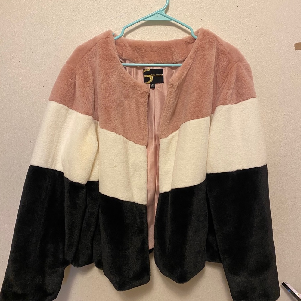 Serena Williams Faux Fur Colorblock Jacket.